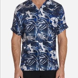 Robert Graham large silk button up short sleeve shirt indigo Classic Fit NWT